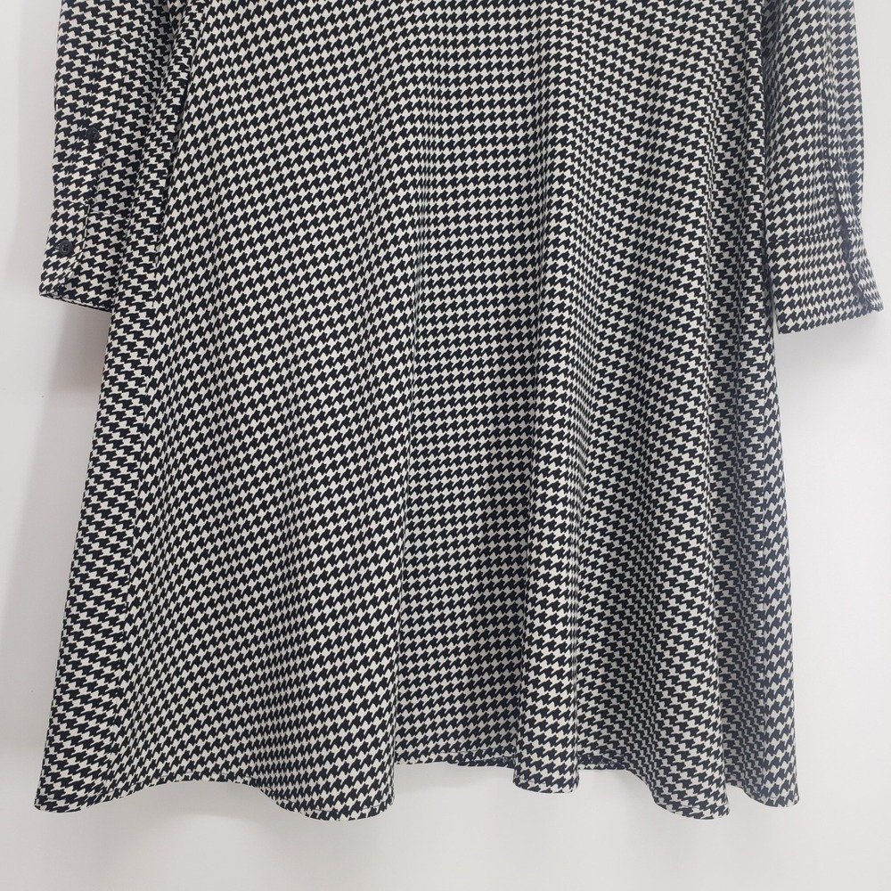 Ralph Lauren Houndstooth Fit & Flare Shirt Dress Size 10 Black White Long Sleeve - Picture 8 of 9